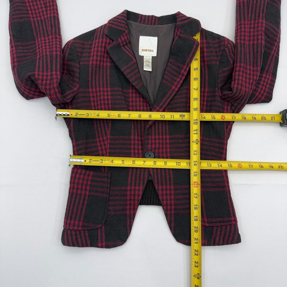 Diesel Plaid Wool Blend Crop Blazer Jacket Womens XS Long Sleeve Button Coat - Picture 6 of 7